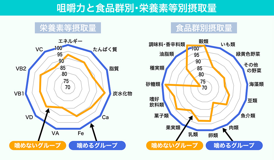 咀嚼力と食品群別・栄養素等別摂取量