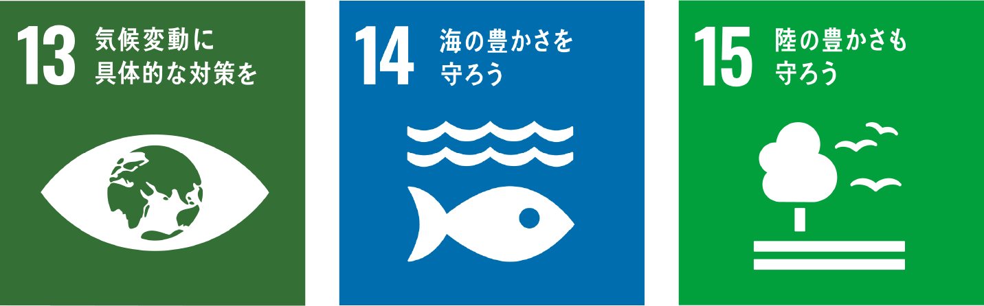 SDGs 13 気候変動に具体的な対策を 14 海の豊かさを守ろう 15 陸の豊かさも守ろう